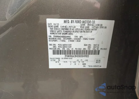 2013 Ford Flex Sel from USA, damaged, VIN 2FMHK6C84DBD04983